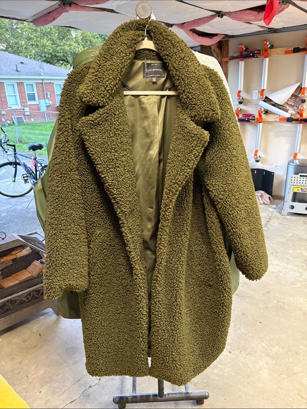 Lucky Brand Olive Green Teddy Coat with Lapel